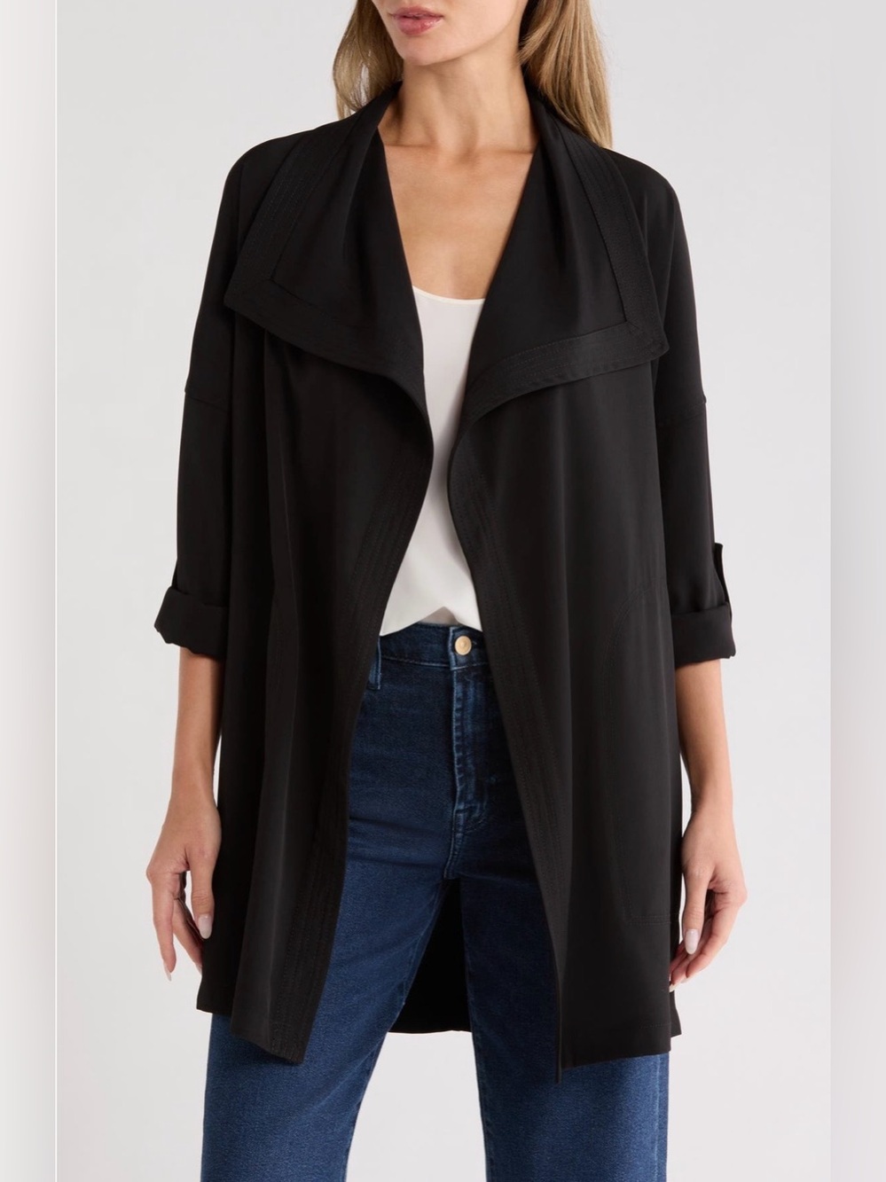 Max Studio Black Draped Open-Front Women's Jacket